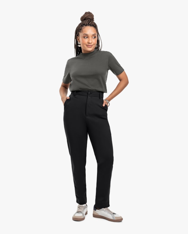 Blusa Feminina Manga Curta com Gola Alta - Cereja Rosa - Dark Gray-ba6b55b4-12cc-4685-9d5a-5965f7191083