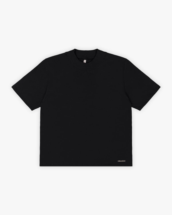 Blusa Feminina Manga Curta com Gola Alta - Cereja Rosa - Preto