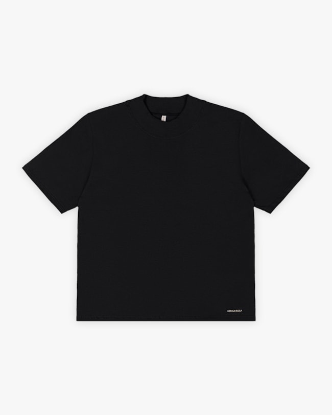 Blusa Feminina Manga Curta com Gola Alta - Cereja Rosa - Preto-7b0c7b7b-8b1a-4f33-825d-08b6a8019a8a