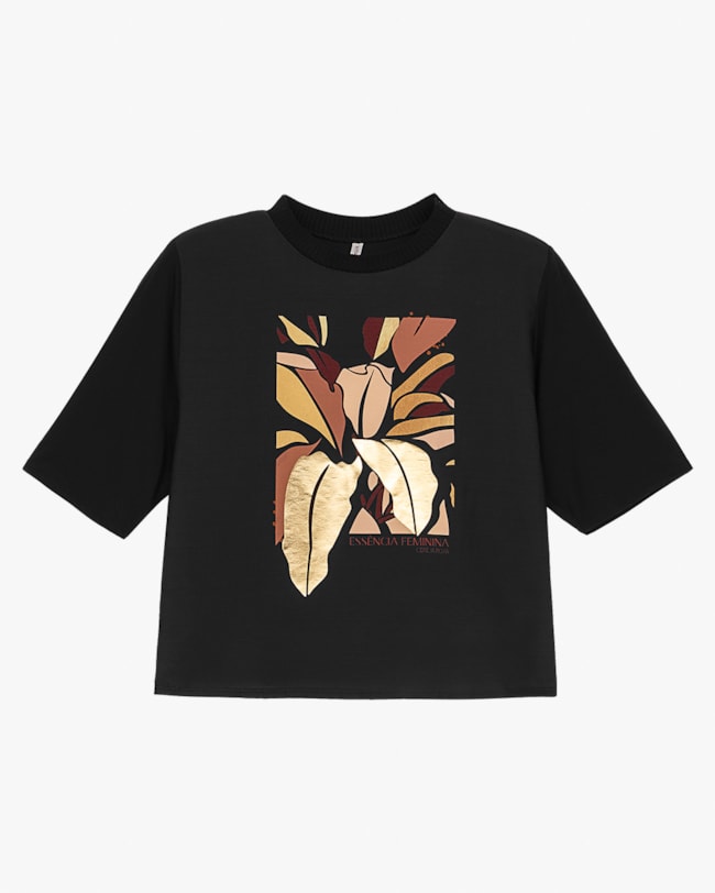 Blusa Feminina Manga Curta com Retilínea- Cereja Rosa - Preto-9ba9712e-0ff9-429c-a0fc-2798d800f28b