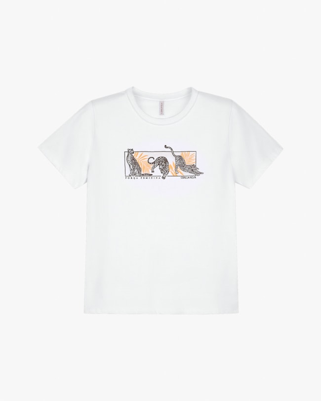 Blusa Feminina Manga Curta em Meia Malha com Estampa - Cereja Rosa - Branco-eccd843a-bf7f-4f5b-a867-eb4f301b6d89