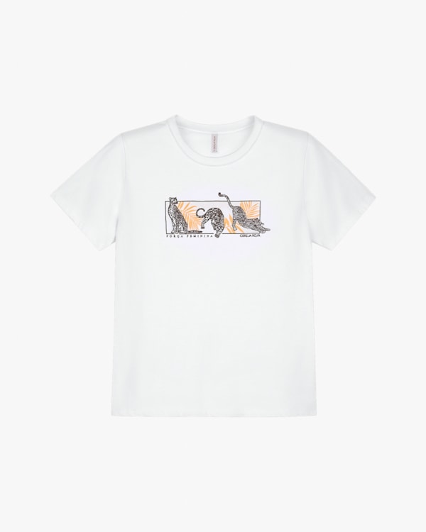 Blusa Feminina Manga Curta em Meia Malha com Estampa - Cereja Rosa - Branco