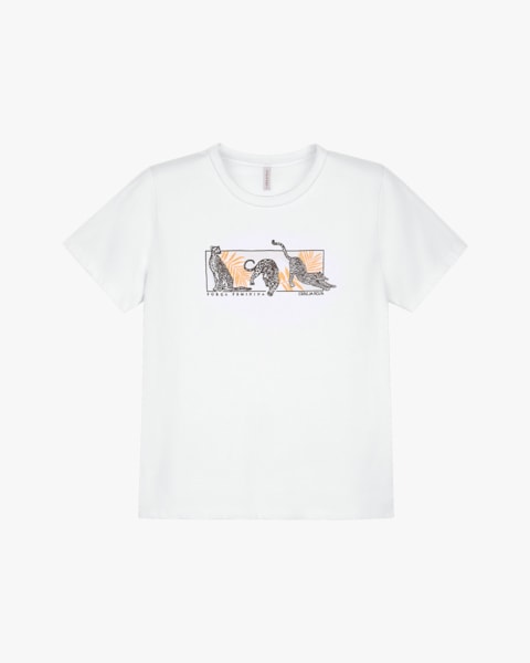 Blusa Feminina Manga Curta em Meia Malha com Estampa - Cereja Rosa - Branco