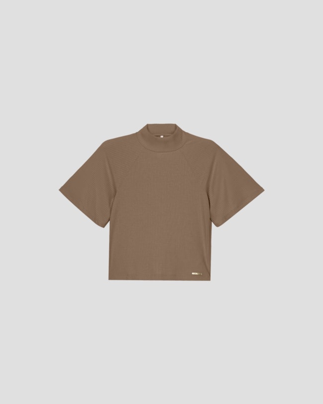 Blusa Feminina Manga Curta em Ribana Canelada - Cereja Rosa - Marrom-b515ca37-2758-4f9b-ab05-7b339b1add4f