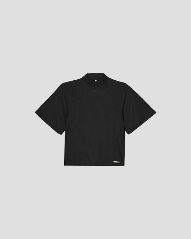 Blusa Feminina Manga Curta em Ribana Canelada - Cereja Rosa - Preto-d28ddd59-5db8-4533-9690-04330ef449aa