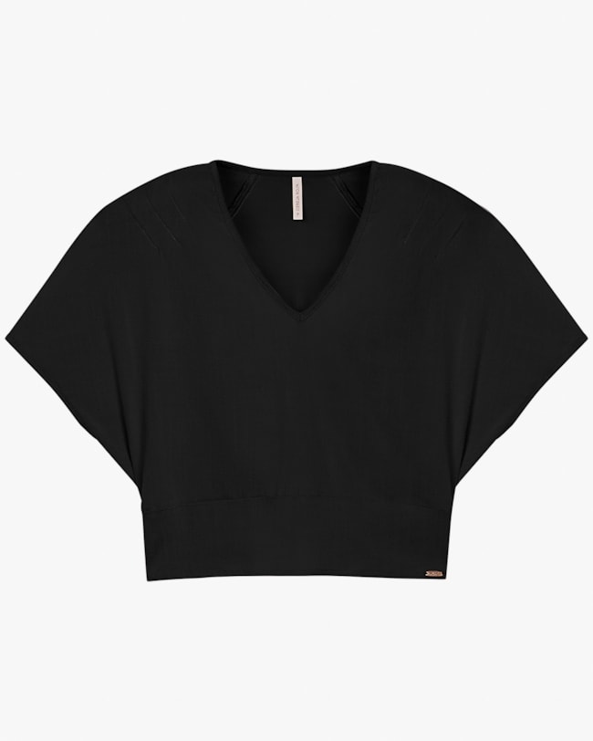 Blusa Feminina Manga Curta em Tecido Viscose - Cereja Rosa - Preto-da4812dc-66ff-4853-9c20-07800f1ede93