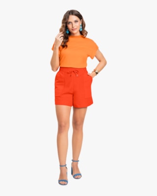 Blusa Feminina Manga Curta em Viscose com Retilínea- Cereja Rosa - Nectarine-G