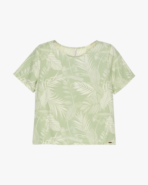 Blusa Feminina Manga Curta Estampada em Viscose Linho - Cereja Rosa - Mint