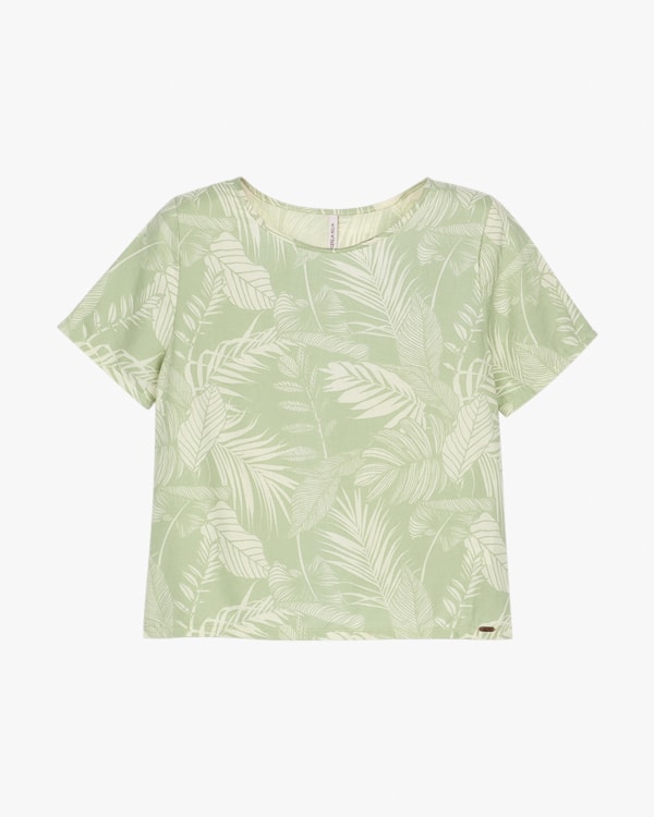 Blusa Feminina Manga Curta Estampada em Viscose Linho - Cereja Rosa - Mint
