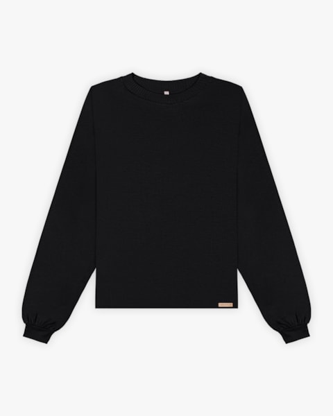 Blusa Feminina Manga Longa Bufante  com Retilínea - Cereja Rosa - Preto