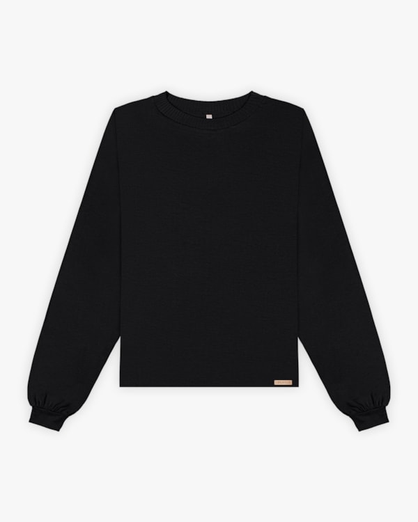 Blusa Feminina Manga Longa Bufante  com Retilínea - Cereja Rosa - Preto