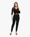 Blusa Feminina Manga Longa Canelada com Decote V - Cereja Rosa - Preto-7dcf7720-13f4-46db-bad9-c765547576e4