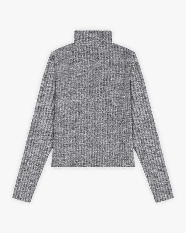 Blusa Feminina Manga Longa Canelada com Gola Alta - Cereja Rosa - Cinza Mescla