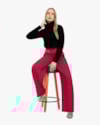 Blusa Feminina Manga Longa Canelada com Gola Alta - Cereja Rosa - Preto-75b7ebfb-8abb-45de-8503-29f143708dc6