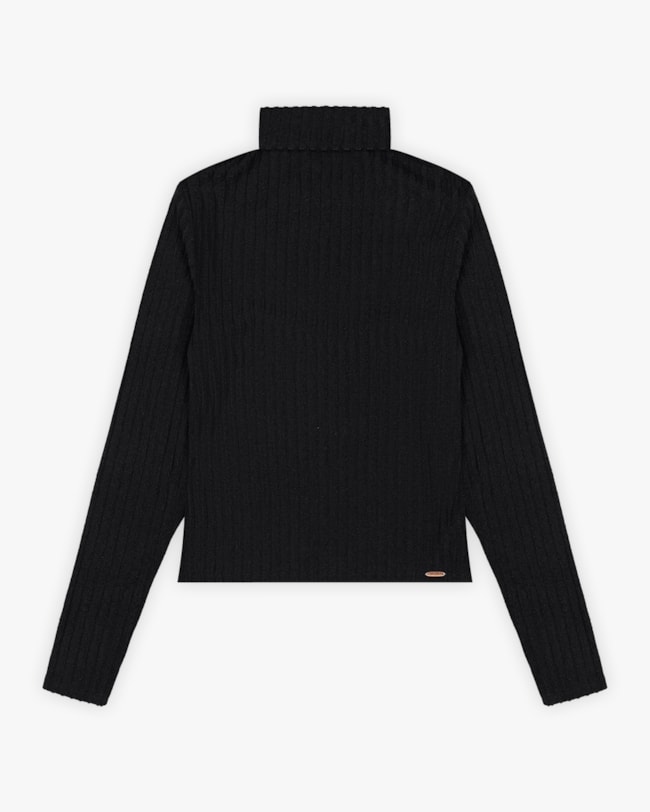 Blusa Feminina Manga Longa Canelada com Gola Alta - Cereja Rosa - Preto-d85adb79-eeb9-4b53-afc8-016dadfa82df