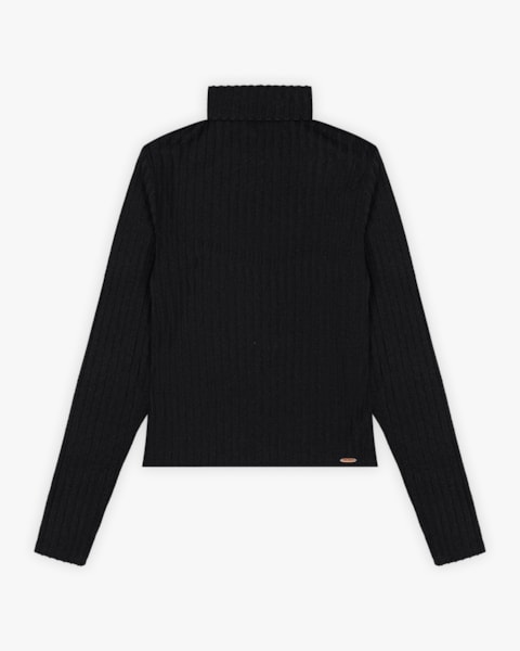 Blusa Feminina Manga Longa Canelada com Gola Alta - Cereja Rosa - Preto