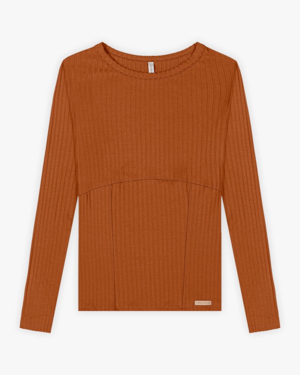 Blusa Feminina Manga Longa Canelada com Recorte - Cereja Rosa - Inca