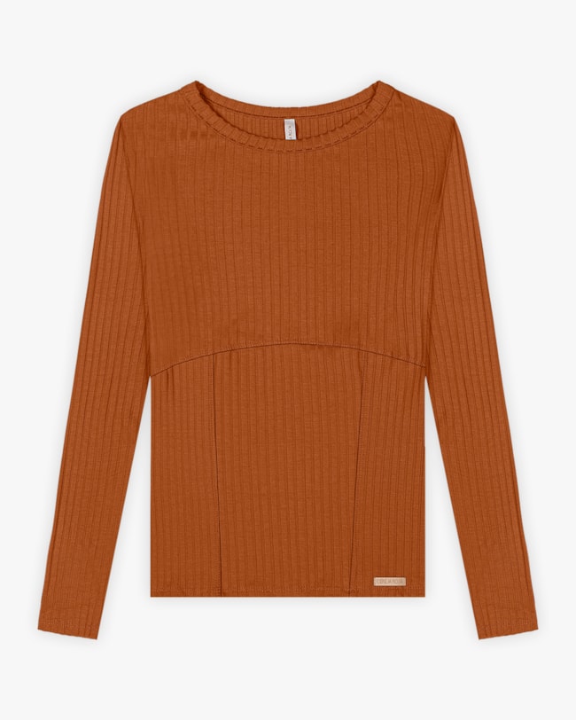 Blusa Feminina Manga Longa Canelada com Recorte - Cereja Rosa - Inca-12ad01cb-8e06-41a3-9a1f-a98591264b83