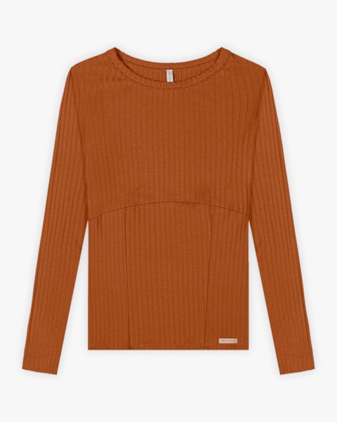 Blusa Feminina Manga Longa Canelada com Recorte - Cereja Rosa - Inca