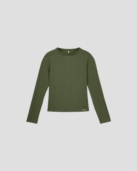 Blusa Feminina Manga Longa Canelada com Retilínea - Cereja Rosa - Verde