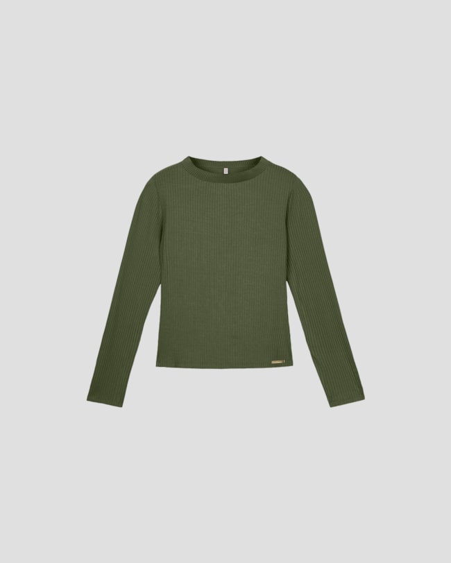 Blusa Feminina Manga Longa Canelada com Retilínea - Cereja Rosa - Verde-9d6463be-c035-46eb-b419-96addcd4a9ed