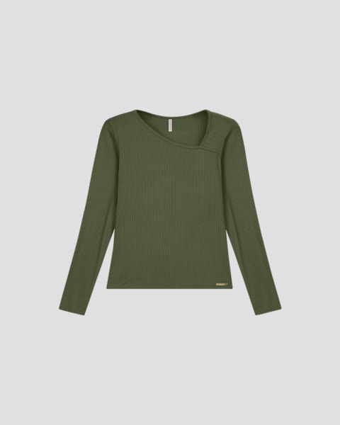 Blusa Feminina Manga Longa com Decote Assimétrico - Cereja Rosa - Verde