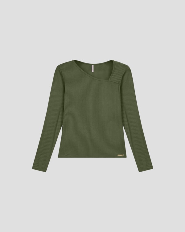 Blusa Feminina Manga Longa com Decote Assimétrico - Cereja Rosa - Verde