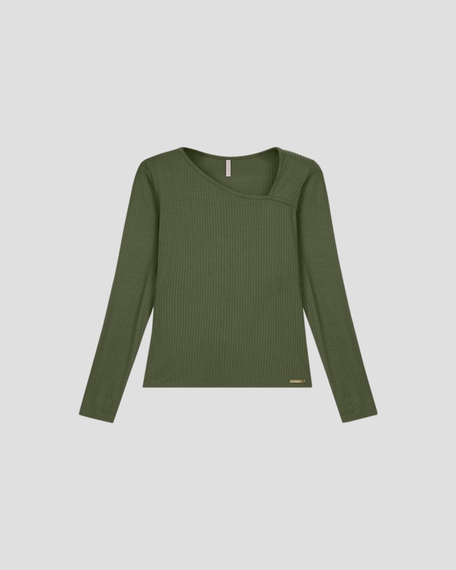 Blusa Feminina Manga Longa com Decote Assimétrico - Cereja Rosa - Verde-a1ab1ade-82d8-4695-8429-abc192be723d