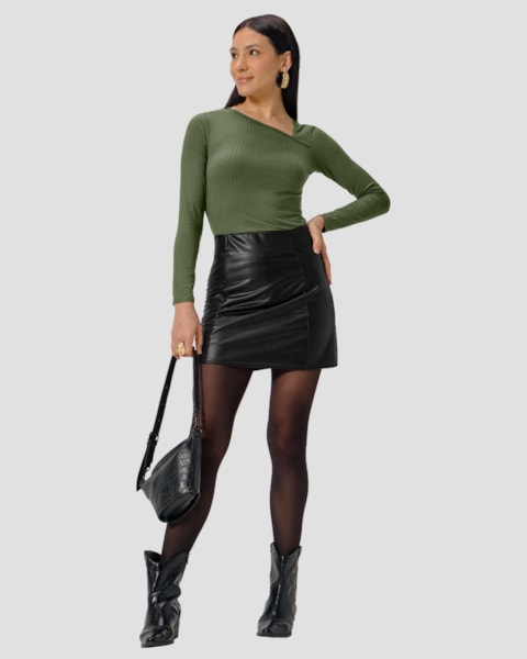 Blusa Feminina Manga Longa com Decote Assimétrico - Cereja Rosa - Verde