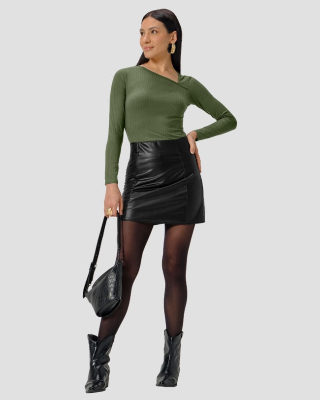 Blusa Feminina Manga Longa com Decote Assimétrico - Cereja Rosa - Verde-43b92167-248a-406b-bf78-e6dd2a1ec69e