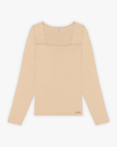 Blusa Feminina Manga Longa com Decote Quadrado - Cereja Rosa - Deserto