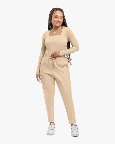 Blusa Feminina Manga Longa com Decote Quadrado - Cereja Rosa - Deserto