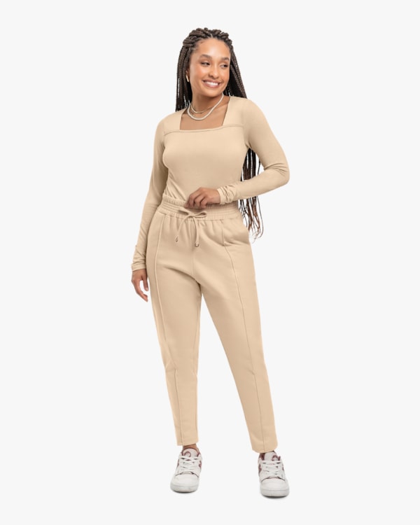 Blusa Feminina Manga Longa com Decote Quadrado - Cereja Rosa - Deserto