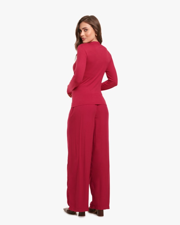 Blusa Feminina Manga Longa com Detalhe Cut Out - Cereja Rosa - Cherry Red