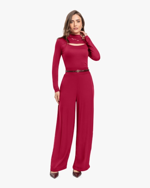 Blusa Feminina Manga Longa com Detalhe Cut Out - Cereja Rosa - Cherry Red