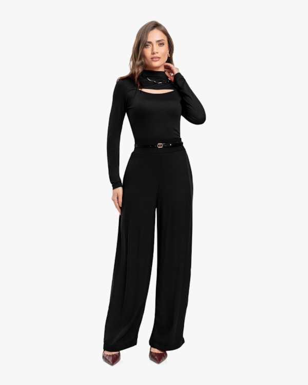 Blusa Feminina Manga Longa com Detalhe Cut Out - Cereja Rosa - Preto