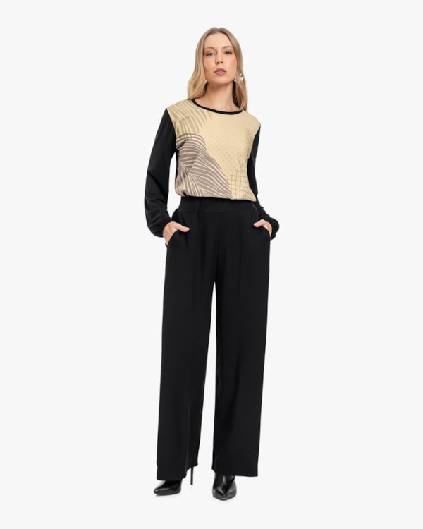 Blusa Feminina Manga Longa com Estampa - Cereja Rosa - Preto