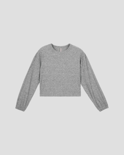 Blusa Feminina Manga Longa em Canelado Aveludado - Cereja Rosa - Cinza