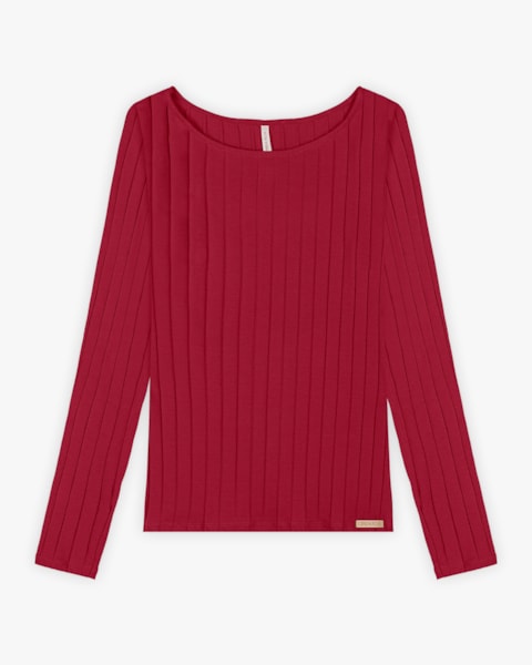 Blusa Feminina Manga Longa em Cotton Canelado - Cereja Rosa - Cherry Red