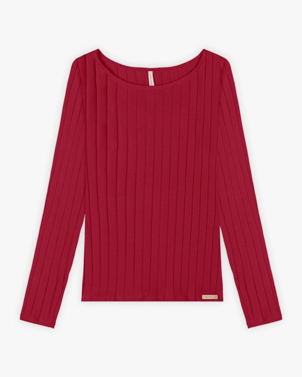 Blusa Feminina Manga Longa em Cotton Canelado - Cereja Rosa - Cherry Red