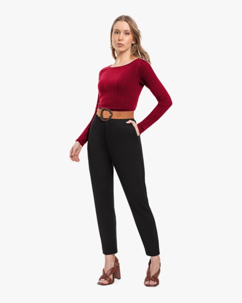 Blusa Feminina Manga Longa em Cotton Canelado - Cereja Rosa - Cherry Red