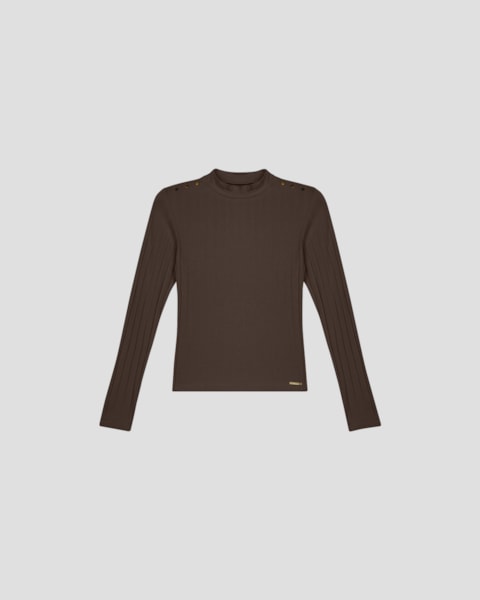 Blusa Feminina Manga Longa em Cotton Canelado - Cereja Rosa - Marrom