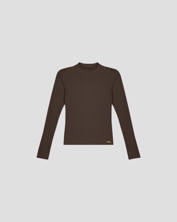 Blusa Feminina Manga Longa em Cotton Canelado - Cereja Rosa - Marrom