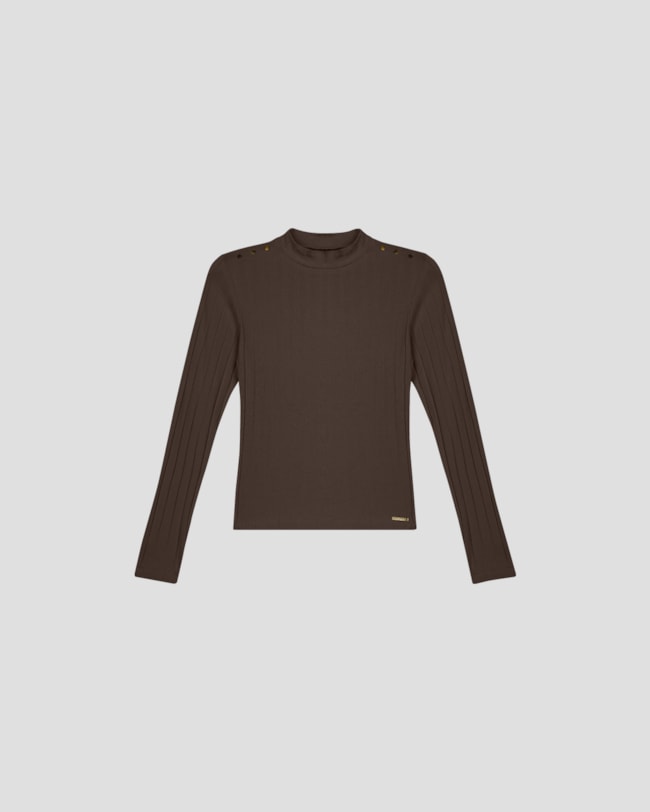 Blusa Feminina Manga Longa em Cotton Canelado - Cereja Rosa - Marrom-d271a599-fc82-4857-be9c-a1180495c888