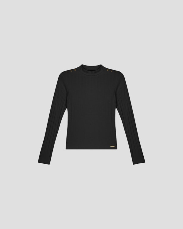 Blusa Feminina Manga Longa em Cotton Canelado - Cereja Rosa - Preto