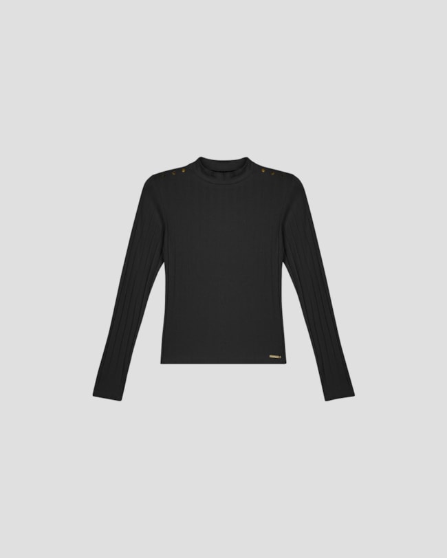 Blusa Feminina Manga Longa em Cotton Canelado - Cereja Rosa - Preto-979e2681-0894-4cd3-9236-858cbadda4d9