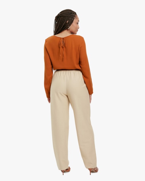 Blusa Feminina Manga Longa em Viscose com Amarração - Cereja Rosa - Terracota