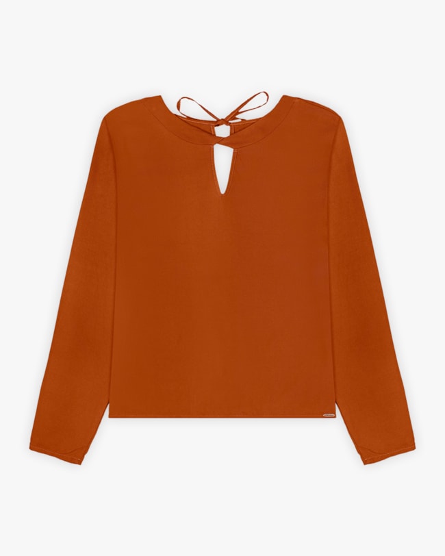 Blusa Feminina Manga Longa em Viscose com Amarração - Cereja Rosa - Terracota-9b5498df-cf07-40c3-a960-26c12c2c8a1c