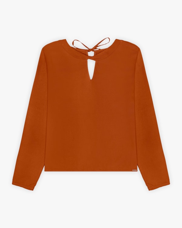 Blusa Feminina Manga Longa em Viscose com Amarração - Cereja Rosa - Terracota-G