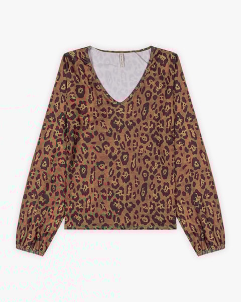 Blusa Feminina Manga Longa Estampada - Cereja Rosa - Brown